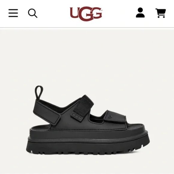 UGG Goldenglow Sandals Womens 9/40 Black Platform Slides NEW - Picture 1 of 7